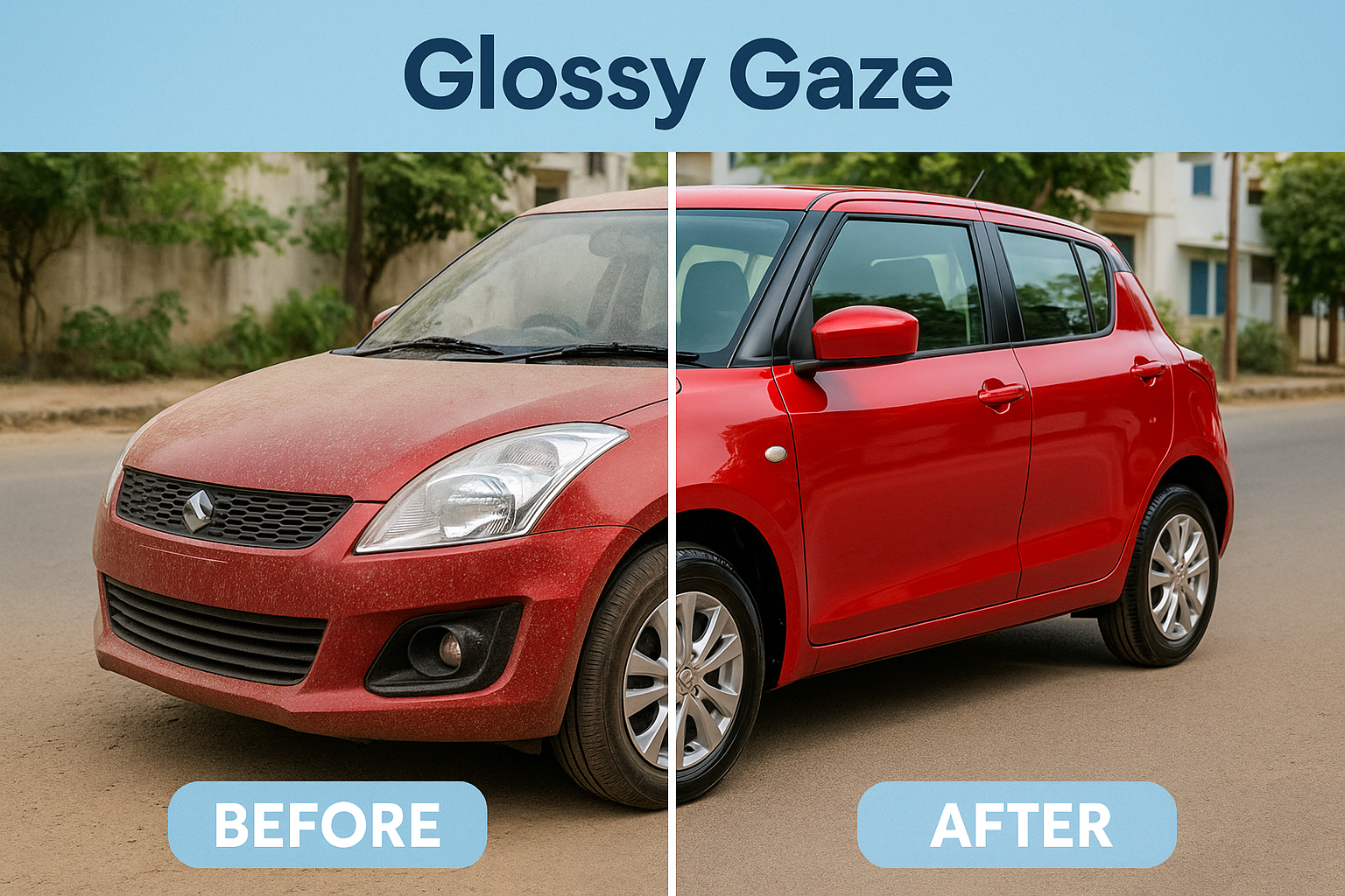 Glossy Gaze before and after - Indian hatchback transformation